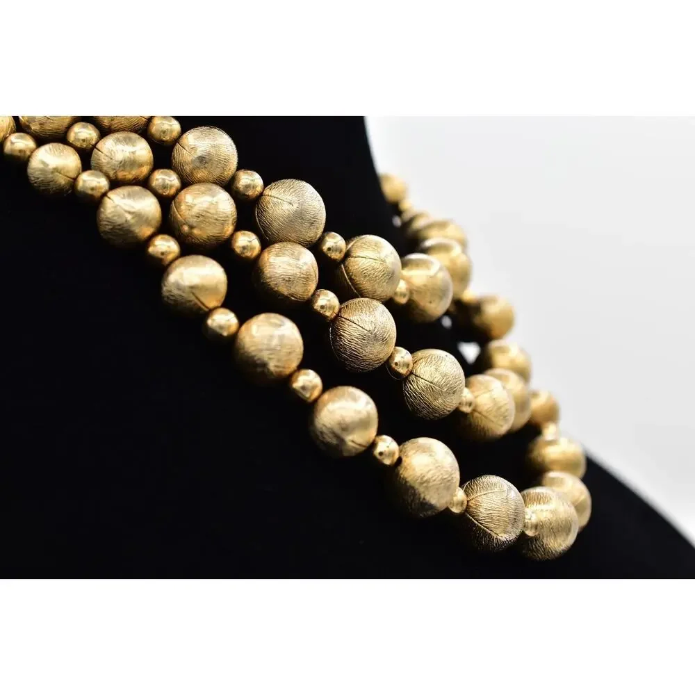 Coro Multi-Layered Beaded Collar Necklace Gold Tone Chunky Signed 1950s BinBM